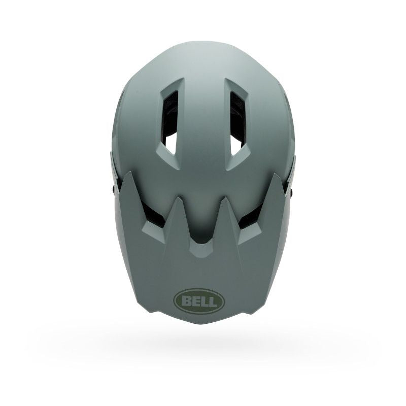 The Bell Sanction 2 Dark Grey helmet is shown from the front, displaying two top ventilation slits and angular contours—making it an ideal entry-level choice for new riders.