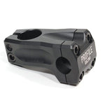 A black metal Profile Acoustic Stem front load BMX part with four bolt holes and "PROFILE RACING" engraved on the front.