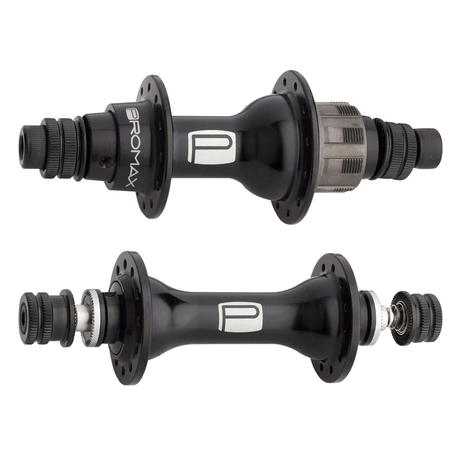 A pair of Promx Mini HB-M1 Hubset bicycle hubs on a white background.