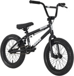 The Raven Trickster 16 Inch Bike is black with thick tires, straight handlebars, chromoly cranks, and features white "Trickster" and "Raven" branding on the frame.