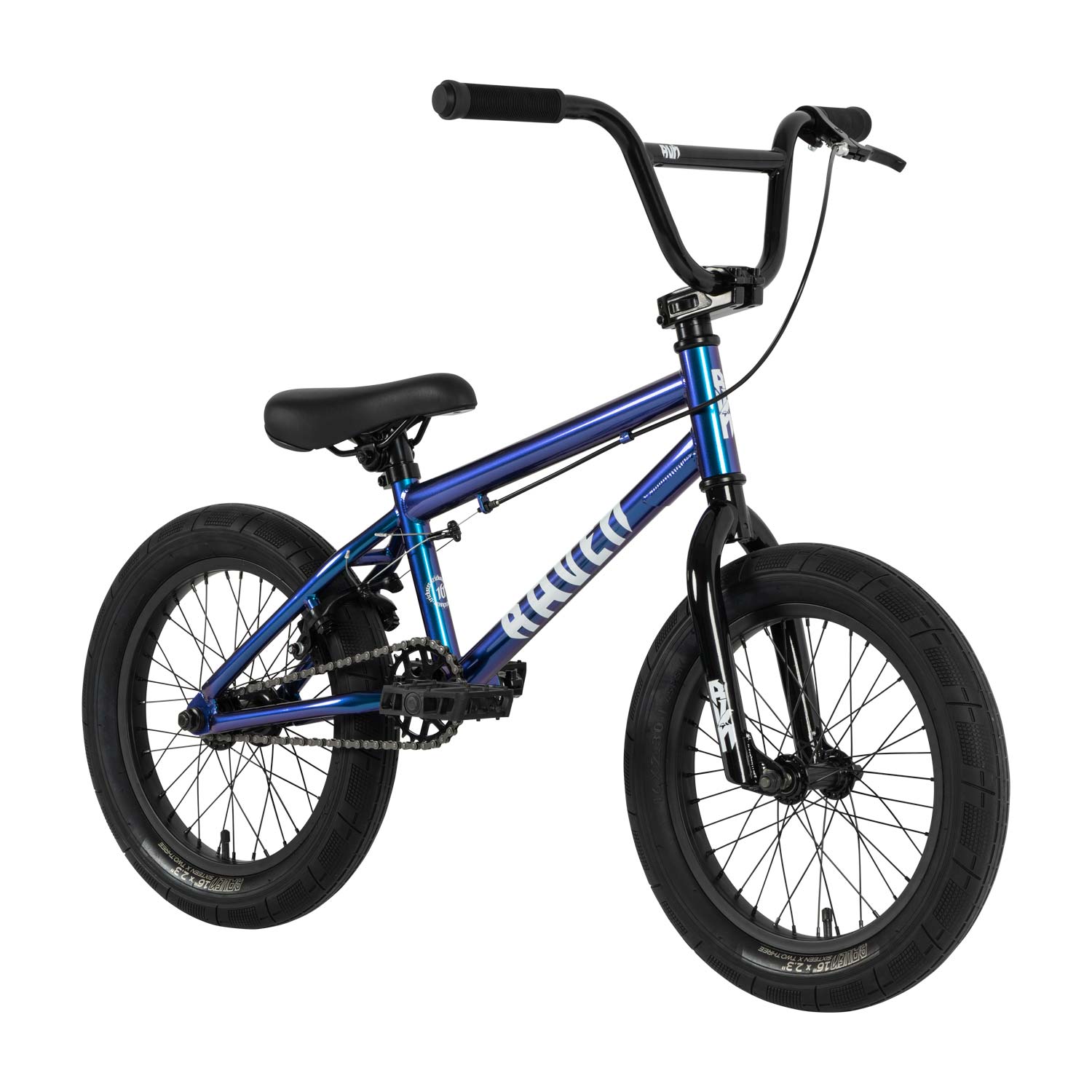 A blue Raven Trickster 16 Inch bike on a white background.