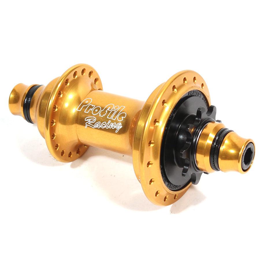 A Profile Elite Rear Cassette Hub with a black sprocket designed for BMX Racing.