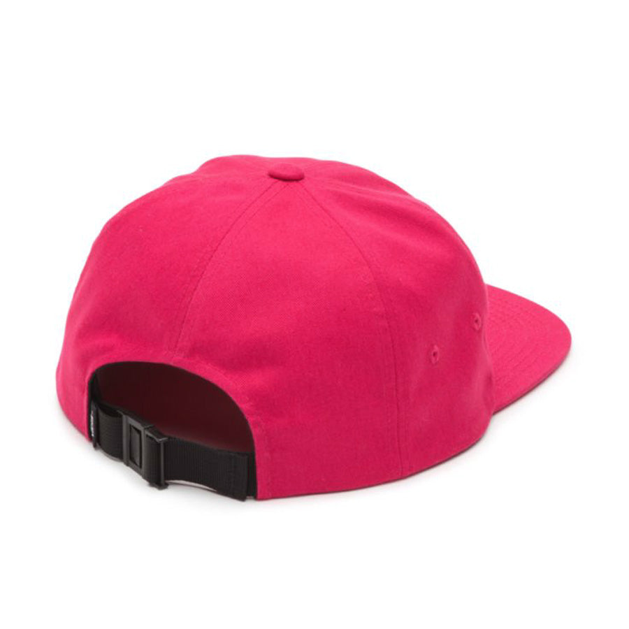 The Vans Salton II Hat is a stylish accessory made from 100% cotton. It features a vibrant pink color and is embellished with a sleek black buckle, adding an edgy touch to the Vans Salton II Hat.