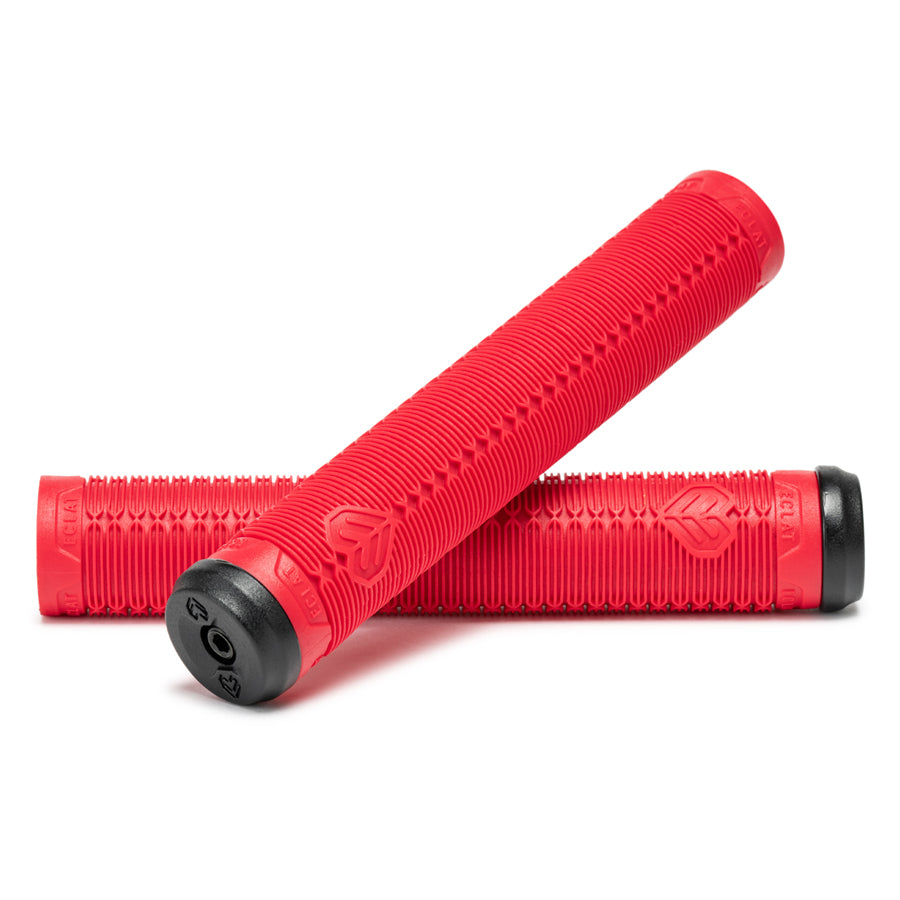 A pair of red Eclat Shogun Grips on a white background.