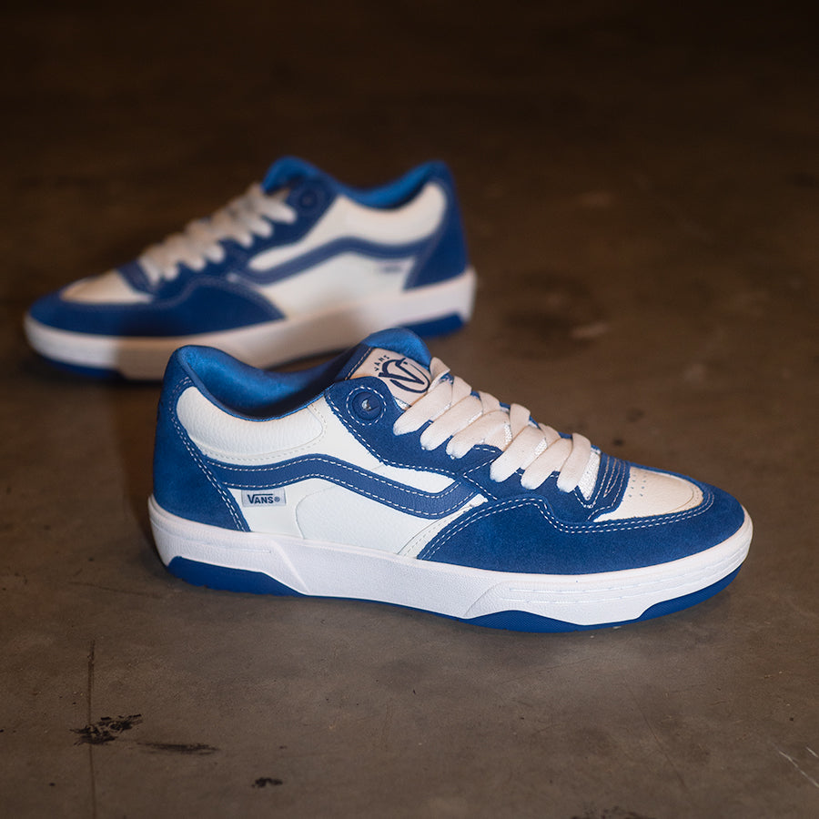 The Vans Rowan 2 Shoes in True Blue/White offer impact protection with their blue and white design, perfect for an individual searching for a stylish and durable sneaker option.
