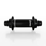 The SD-X Sniper Evo Air Expert 10mm Front Hub (28 Hole), a black BMX racing hub made from lightweight aluminium with titanium bolts, is shown horizontally against a white background.