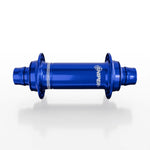 The SD-X Sniper Evo Air Expert 10mm Front Hub (28 Hole) is a blue anodized BMX racing hub with dual flanges and a white "SNIPER" logo, made from lightweight aluminium, shown on a white background.