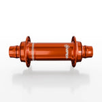 The SD-X Sniper Evo Air Expert 10mm Front Hub (28 Hole) is a metallic orange BMX racing hub made from lightweight aluminium, featuring "SNIPER" on the side and displayed on a white background.