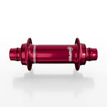 The SD-X Sniper Evo Air Expert 10mm Front Hub (28 Hole), a red anodized BMX racing front hub with titanium bolts, is labeled “SNIPER” and displayed horizontally on a plain white background.