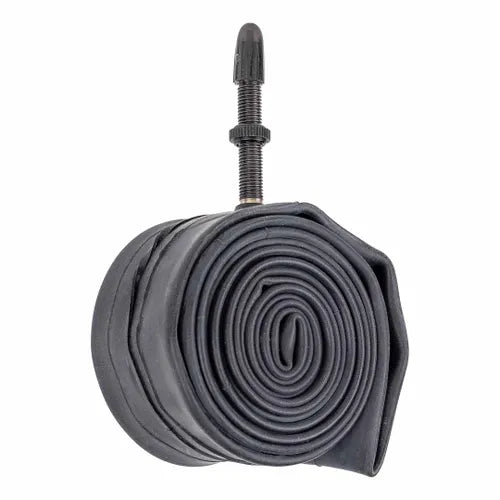 A rolled-up Schwalbe SV7S 20 Inch Inner Tube with a Presta valve is shown upright against a white background.