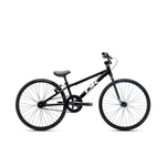 A side view of a modern black and white DK Swift Mini Bike with a lightweight aluminum frame against a white background.