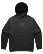 Mahd Metal Hoodie: Black hooded sweatshirt featuring a front pocket and small white stylized "WORLD WIRED" text design on the chest.