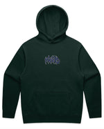 The Mahd Metal Hoodie is a black hooded sweatshirt featuring a small blue flame-style “WORLD” graphic centered on the chest.
