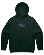 The Mahd Metal Hoodie is a black hooded sweatshirt featuring a small blue flame-style “WORLD” graphic centered on the chest.
