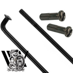 Spectre High Strength Wheel Build (36 Hole): Features durable black stainless steel spokes with threaded ends, two high-quality brass nipples, and includes a fun cartoon illustration of a character fixing a bicycle wheel—perfect for building a robust and reliable wheel.