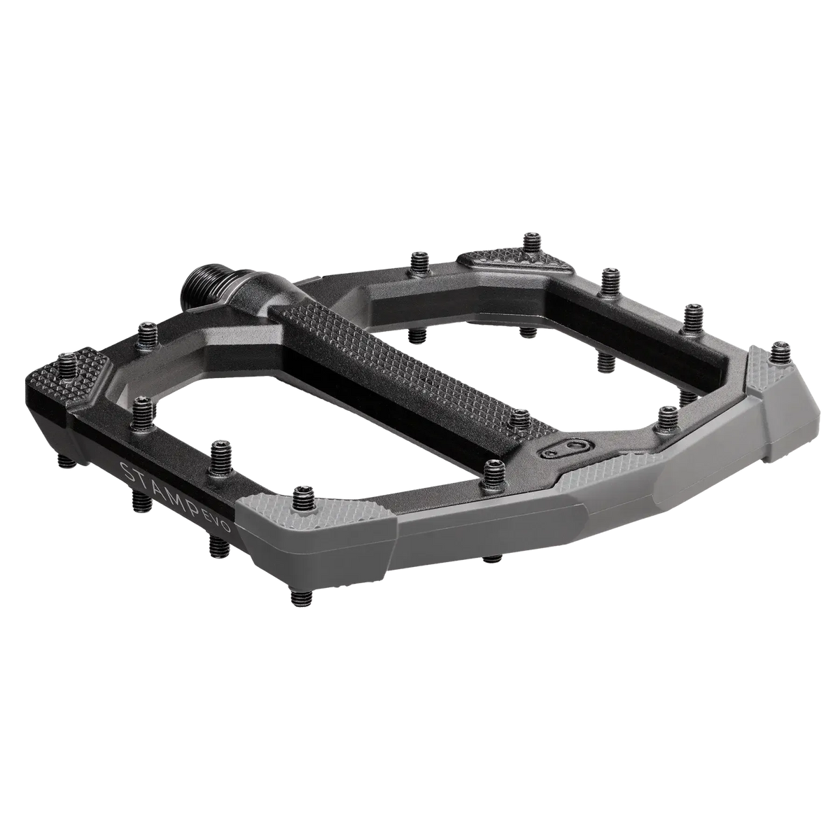 Black Crankbrothers Stamp Evo Pedals (Large) flat pedal with adjustable pins and a large platform.