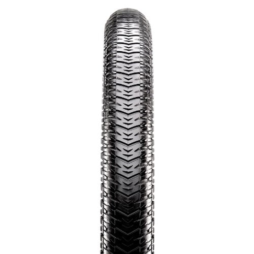 A black Maxxis DTH 20 Inch folding tyre on a white background.