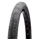 A close-up of the Maxxis Hookworm 24 Inch Tyre highlights its textured tread and visible Maxxis branding on the sidewall, engineered for flat-resistant urban cycling.