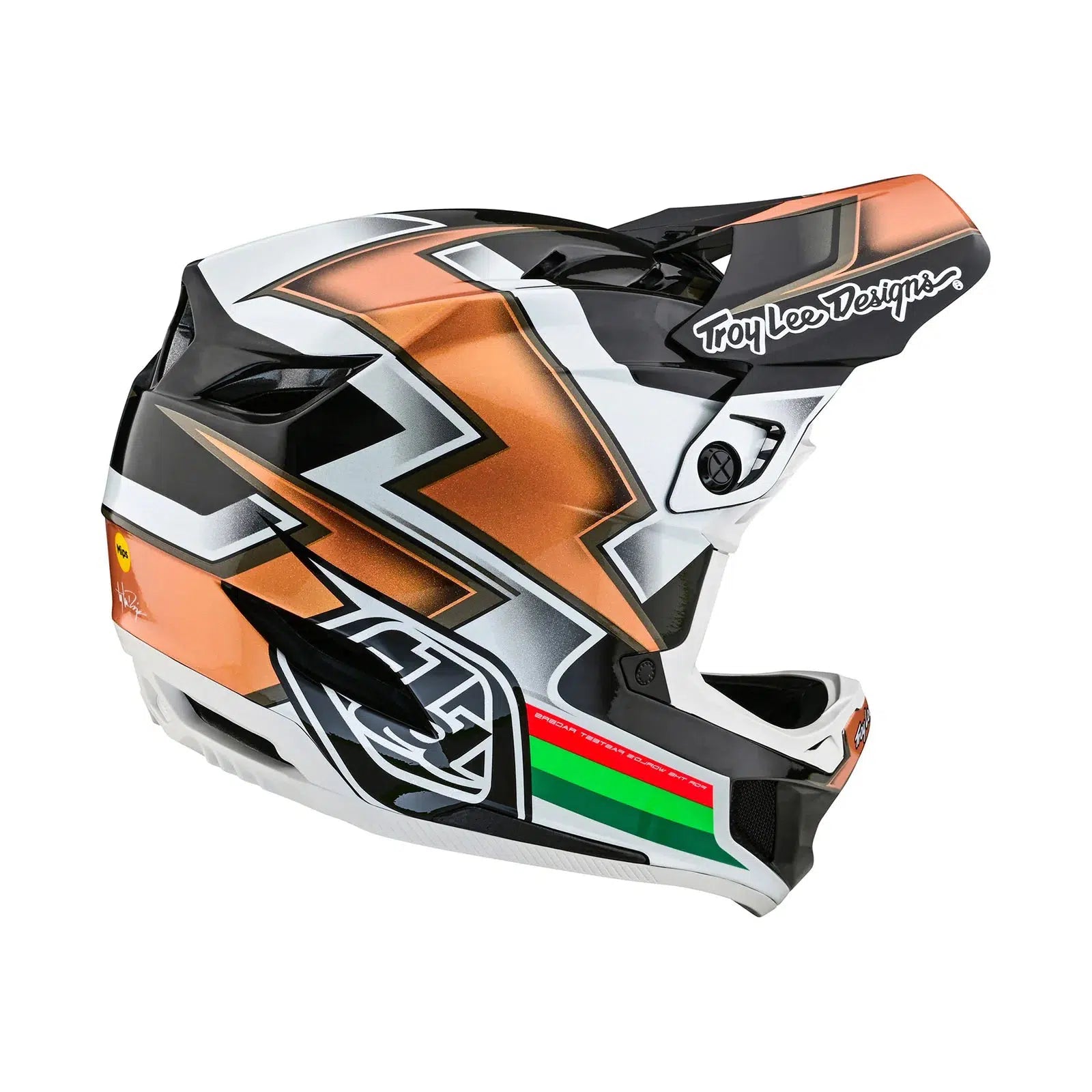 A TLD D4 Carbon AS motorcycle helmet with a white background.