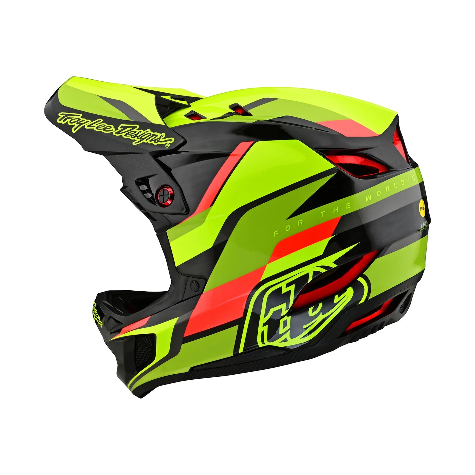 A TLD D4 Carbon AS helmet with a black and yellow design.
