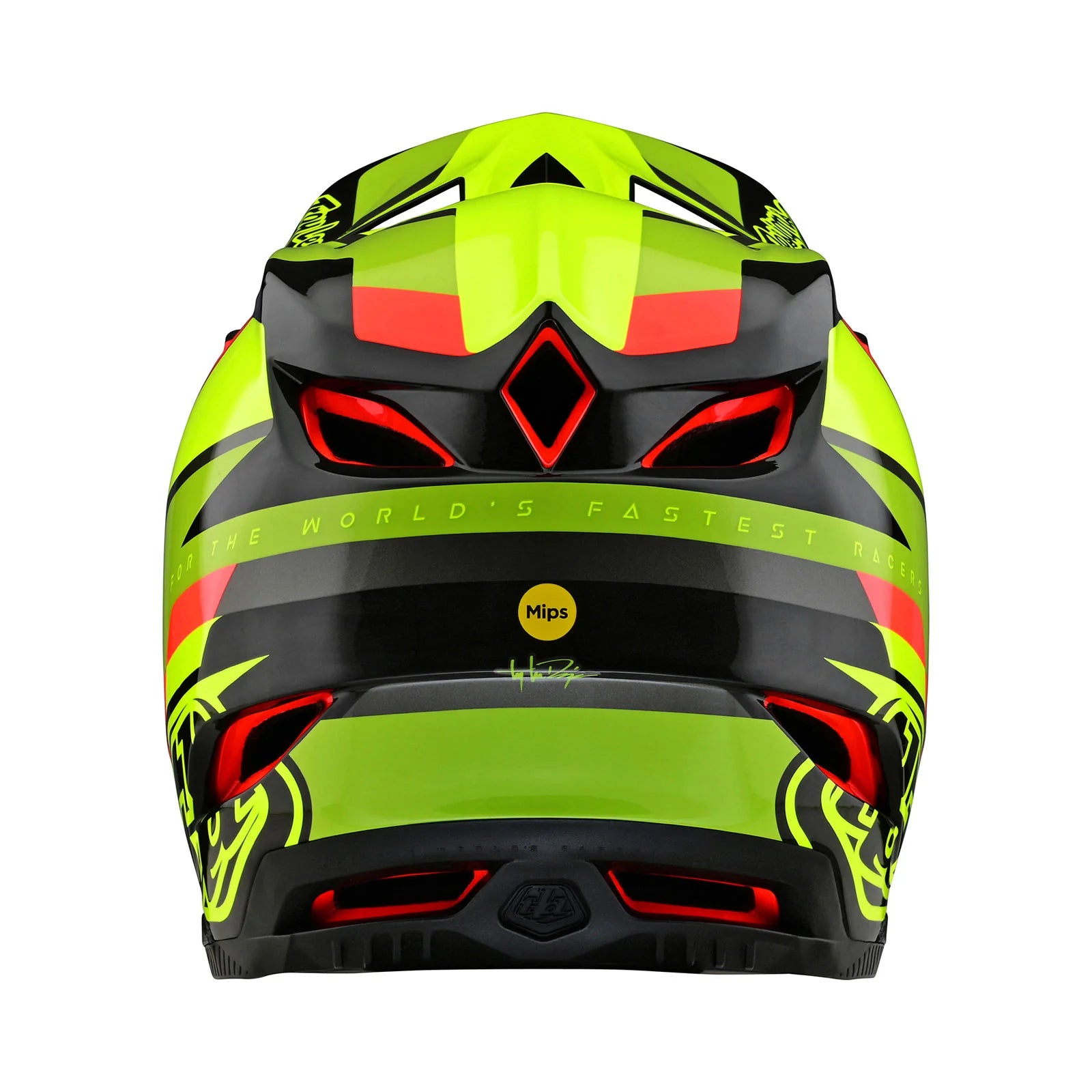 A yellow and black TLD D4 Carbon AS Helmet with MIPS Brain Protection System on a white background.