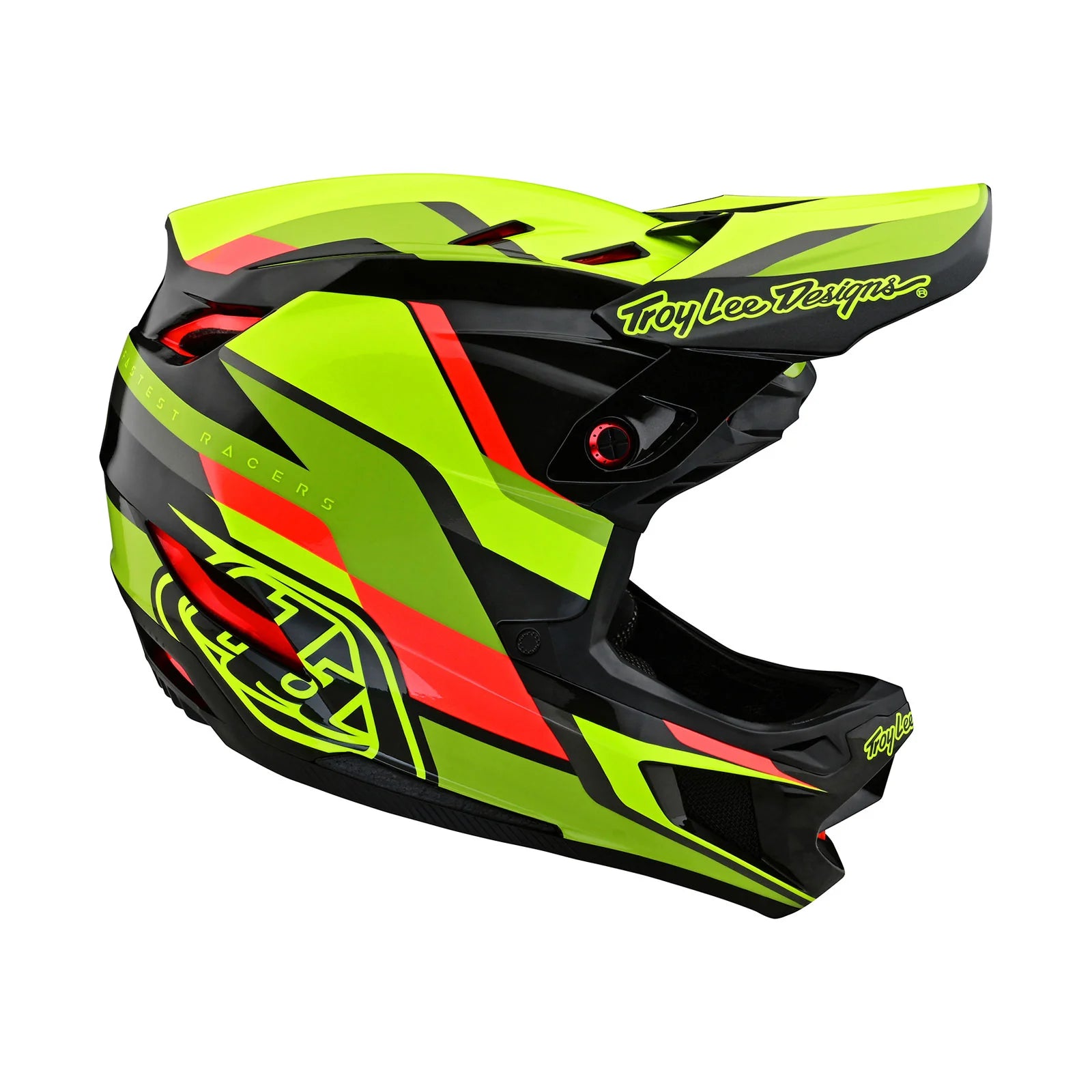 A TLD D4 Carbon AS Helmet W/MIPS Omega Black / Yellow is shown on a white background.
