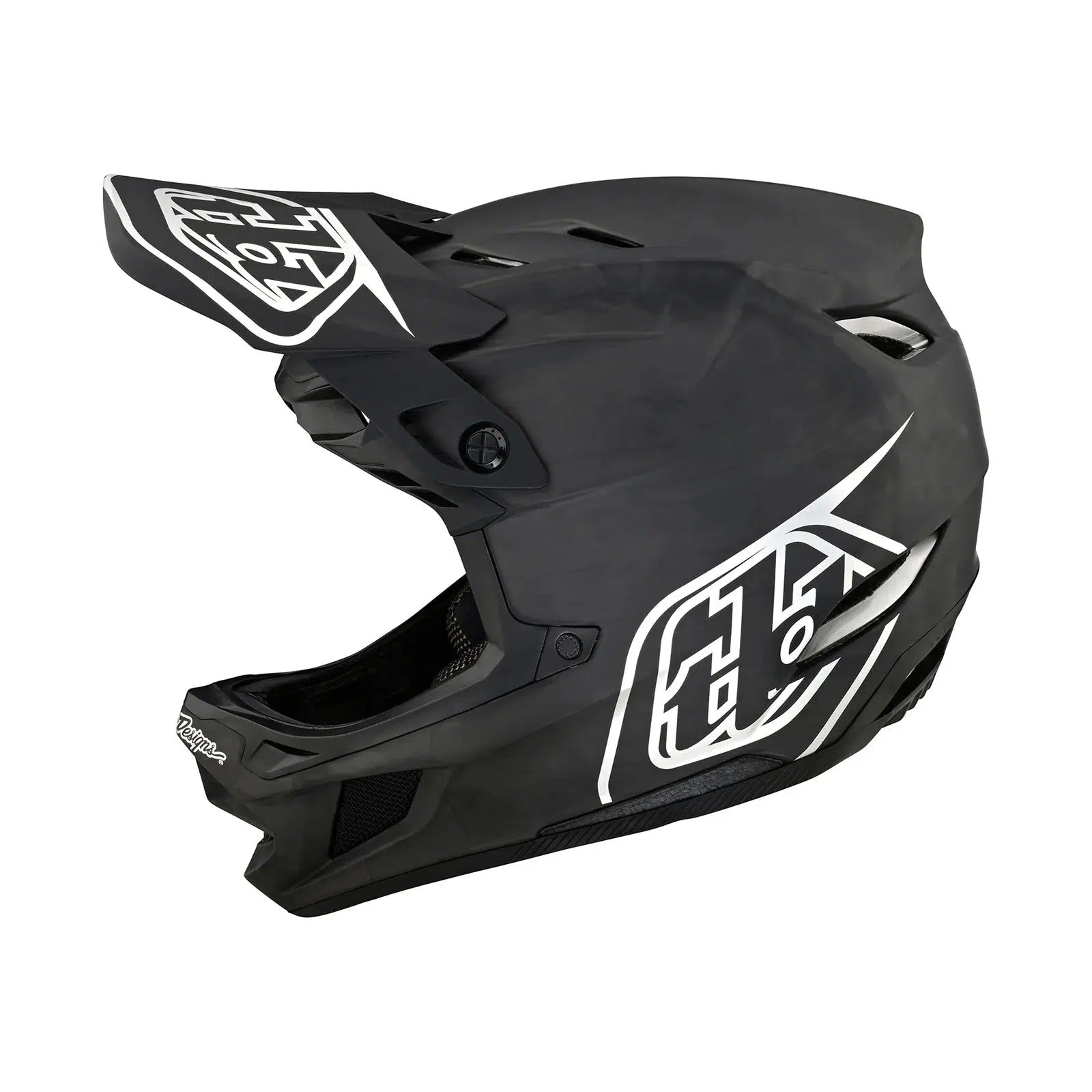 The TLD D4 AS Carbon W/MIPS Helmet Black / Silver, featuring MIPS Brain Protection System, is shown on a white background.