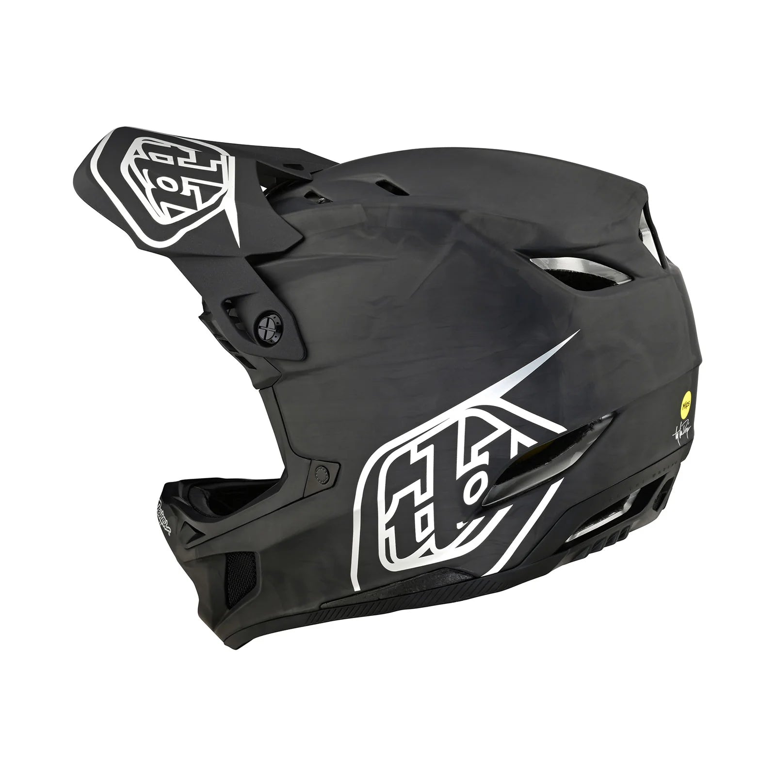 The TLD D4 AS Carbon W/MIPS Helmet Black / Silver is shown on a white background.