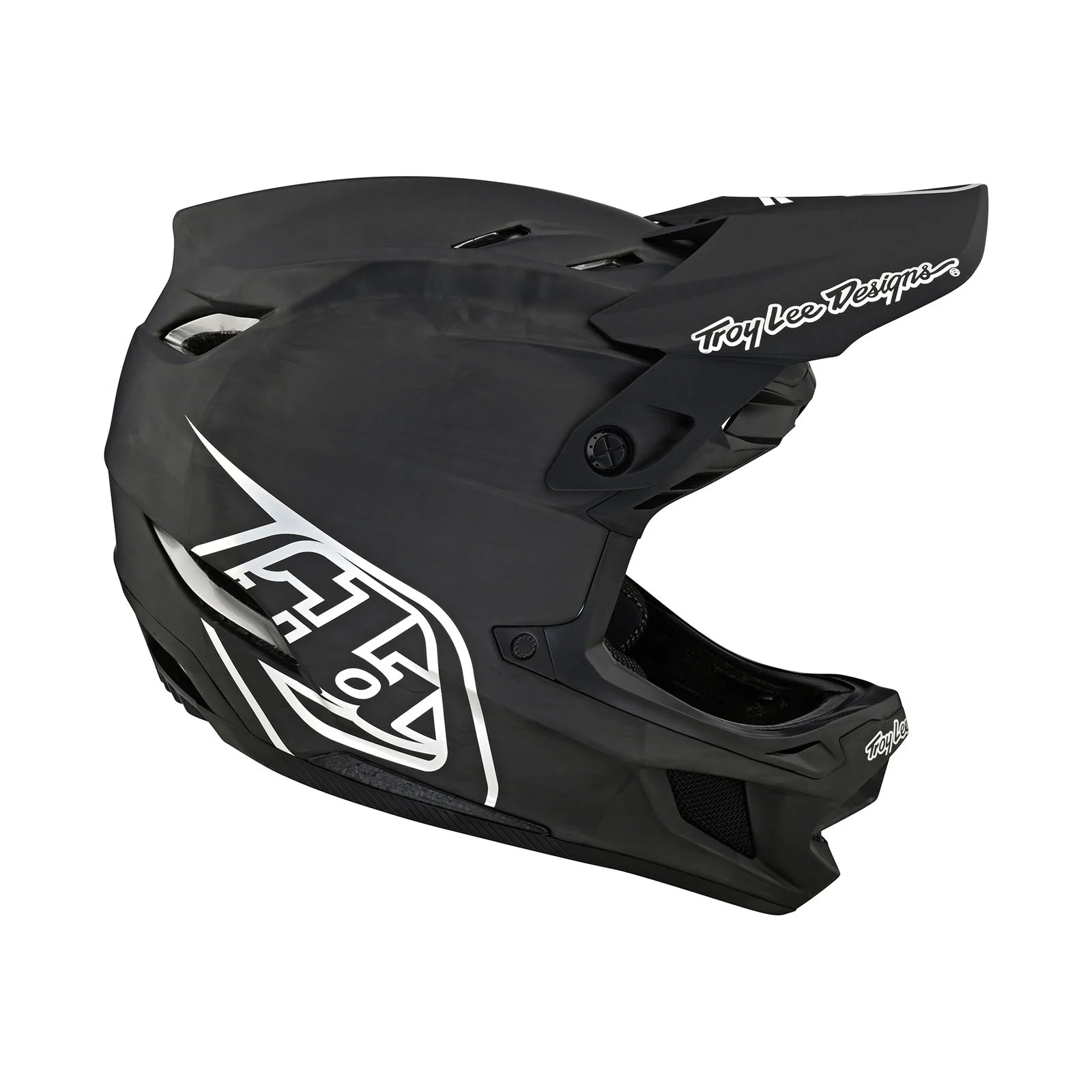 The TLD D4 AS Carbon W/MIPS Helmet Black / Silver, featuring MIPS Brain Protection System, is shown on a white background.