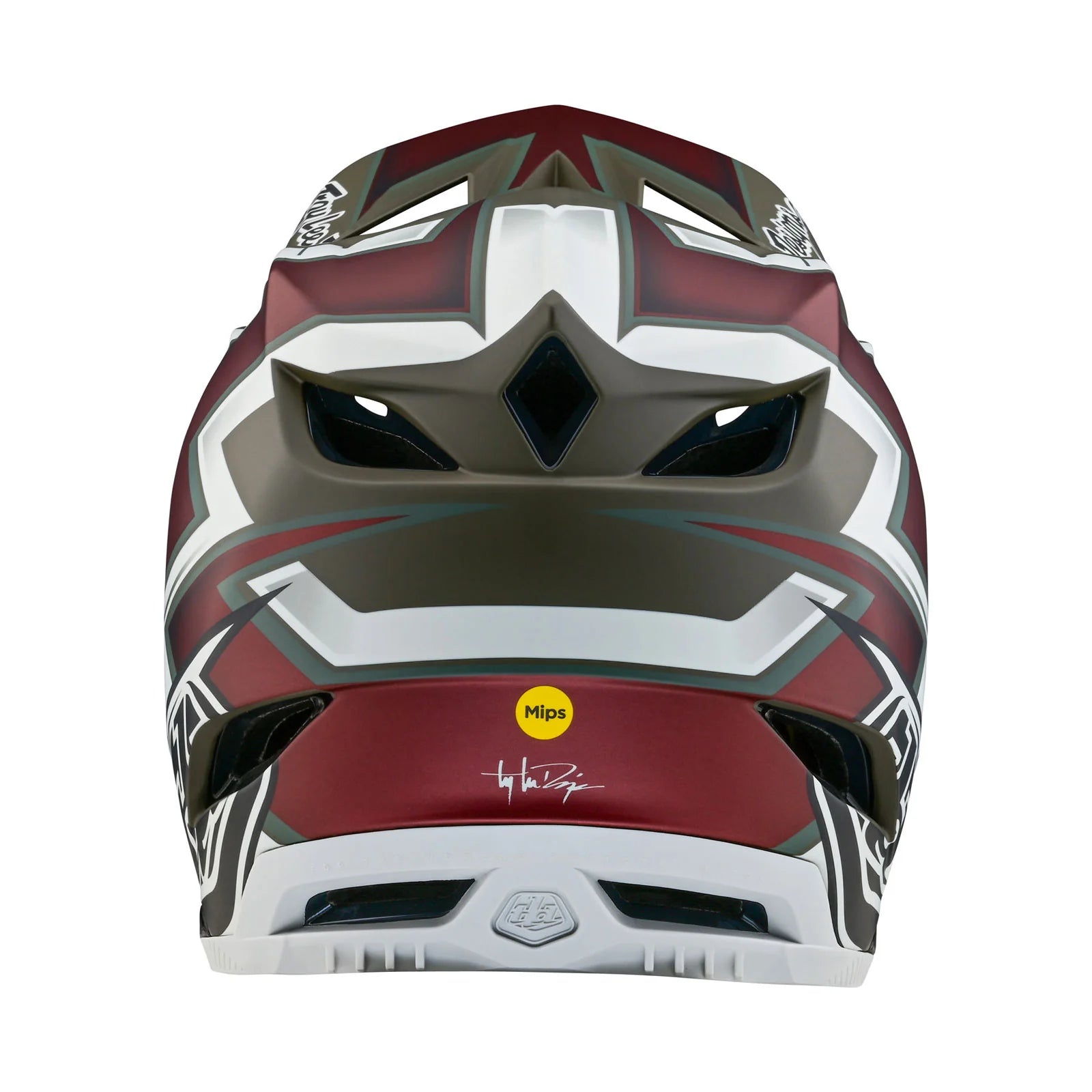 A TLD D4 AS Composite Helmet W/MIPS Ever Tarmac with a red and white design for enhanced safety.