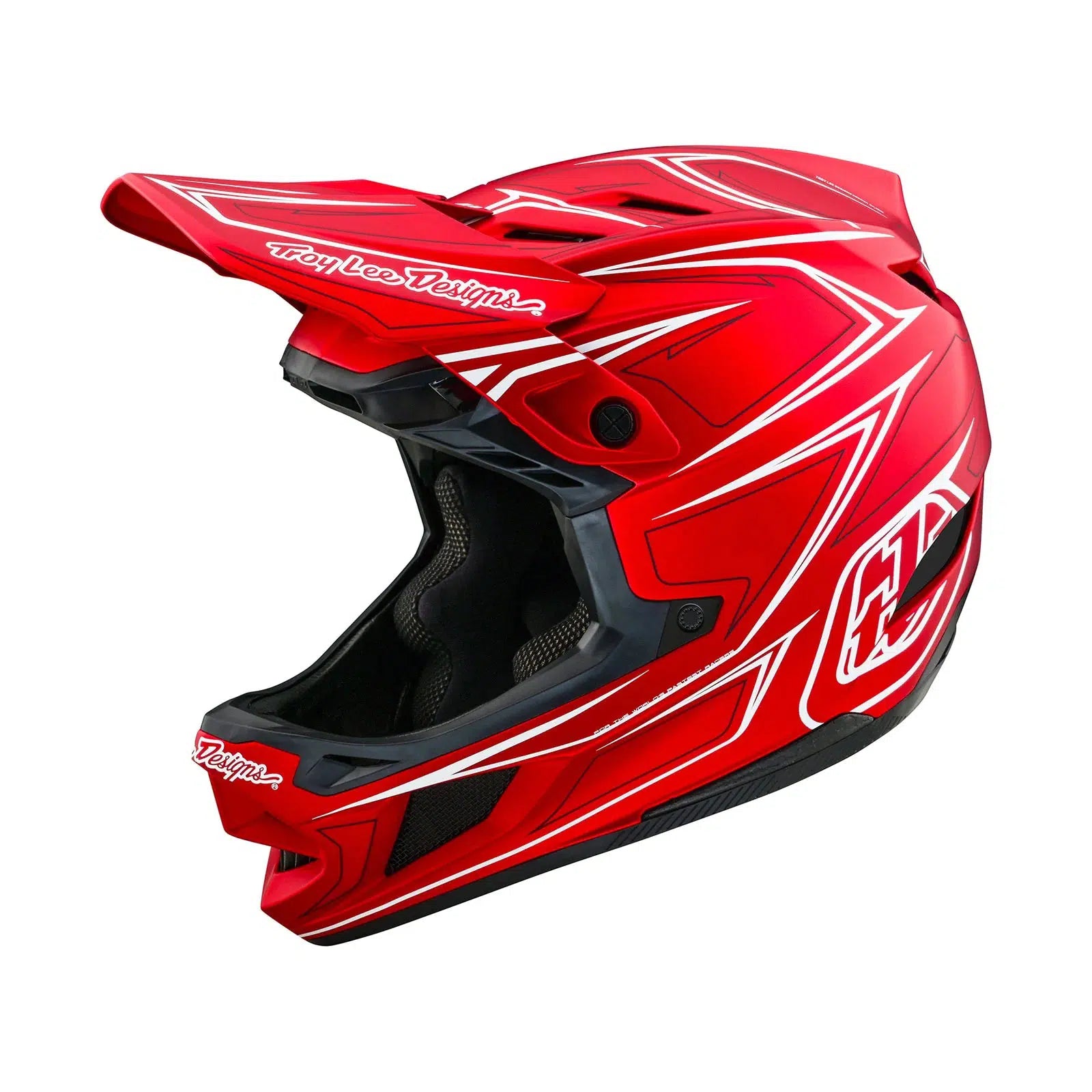 A TLD D4 AS Composite Helmet W/MIPS Pinned Red with MIPS C2 protection system on a white background.