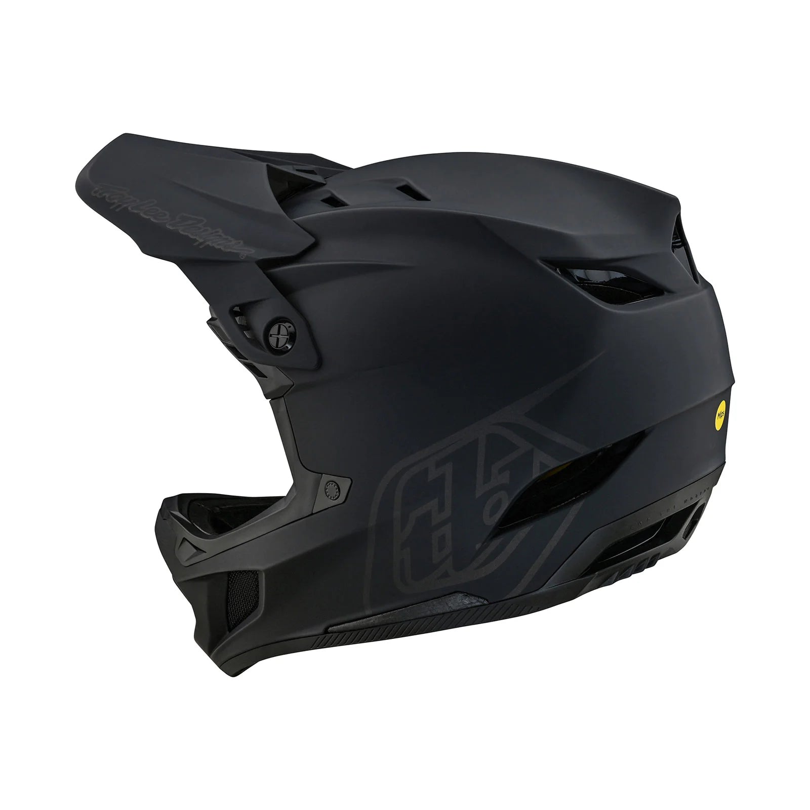 A TLD D4 AS Composite Helmet W/MIPS Stealth Black featuring the Mips® C2 protection system on a white background.