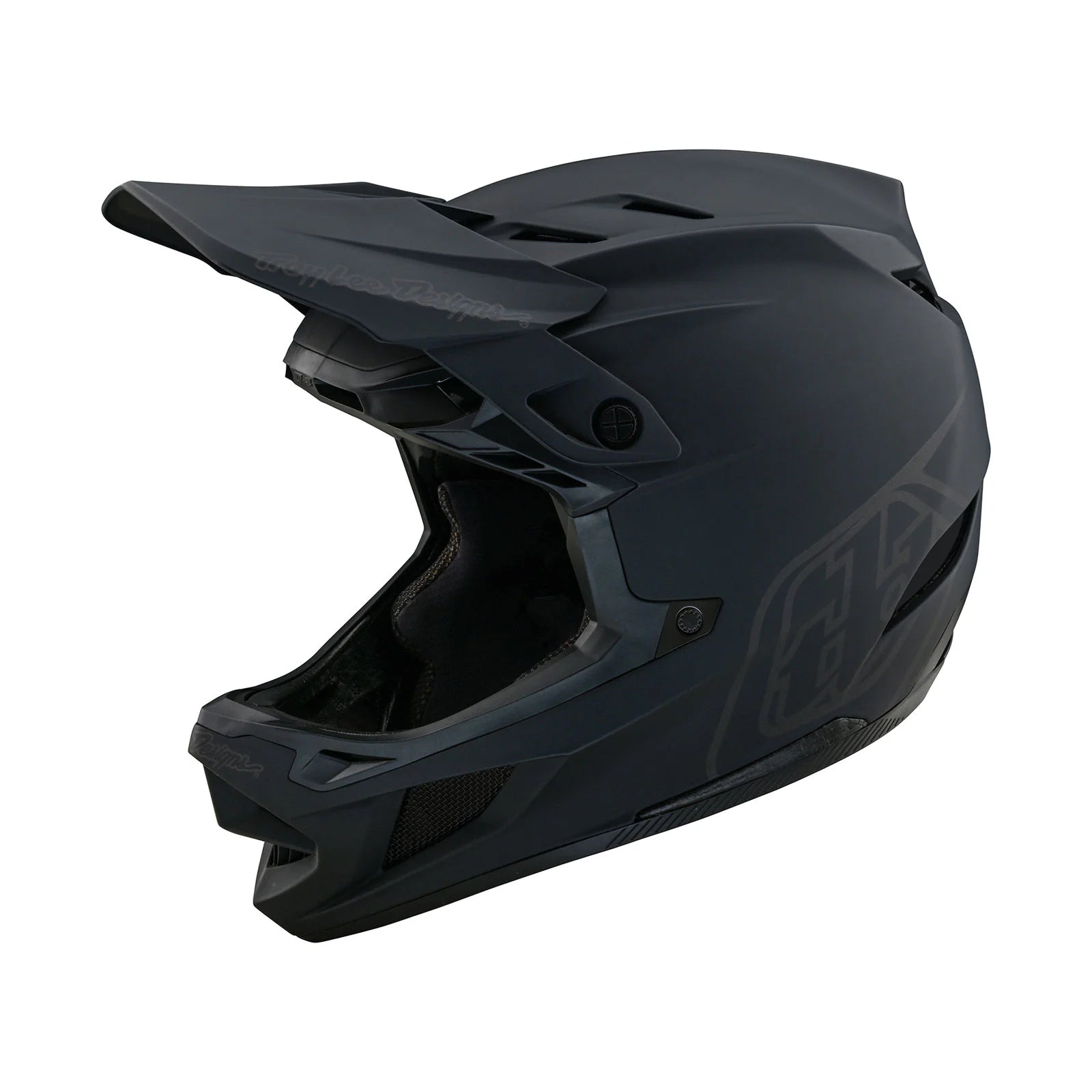 A TLD D4 AS Composite helmet W/MIPS Stealth Black on a white background.