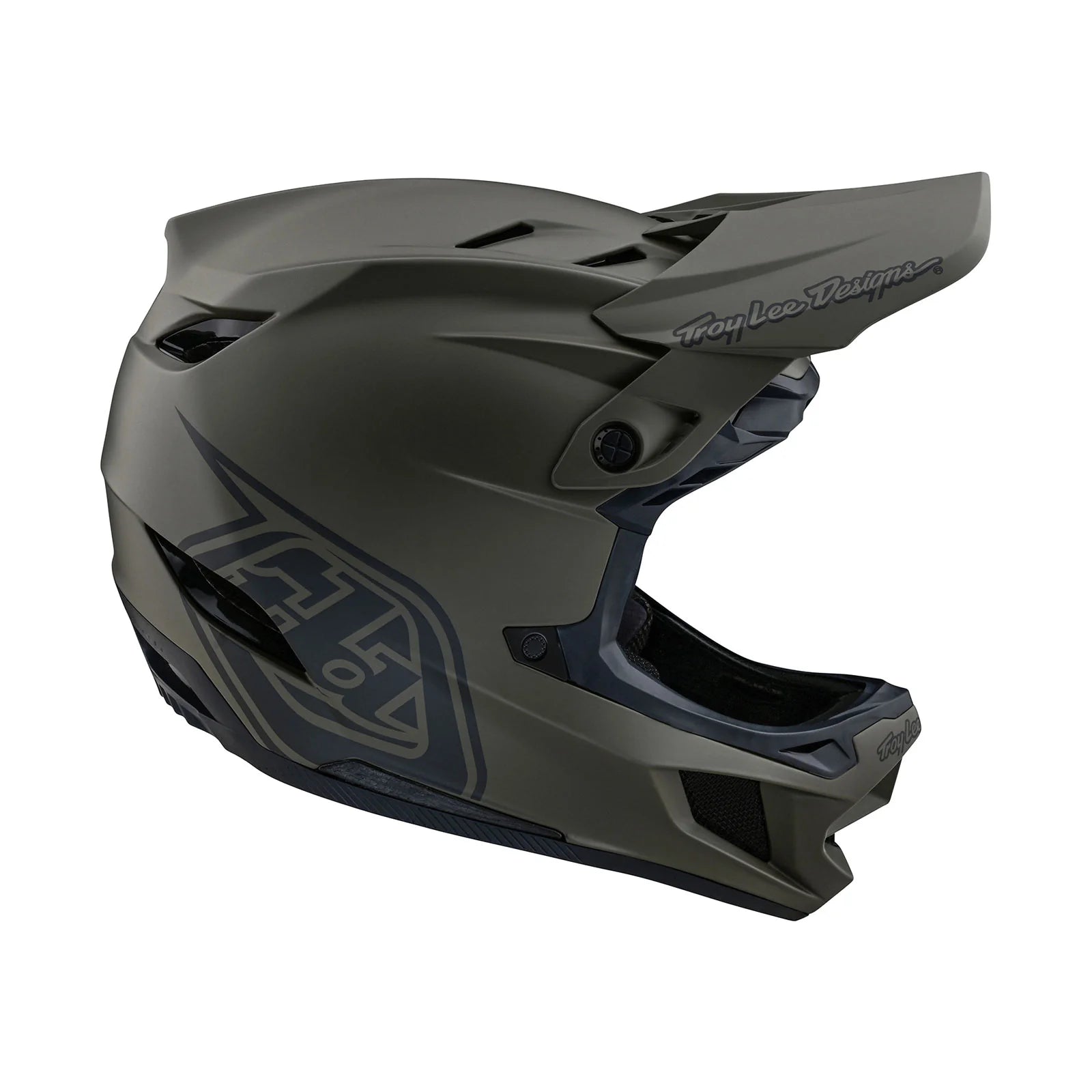 The TLD D4 AS Composite Helmet W/MIPS Stealth Tarmac, featuring the Mips protection system, is shown on a white background.