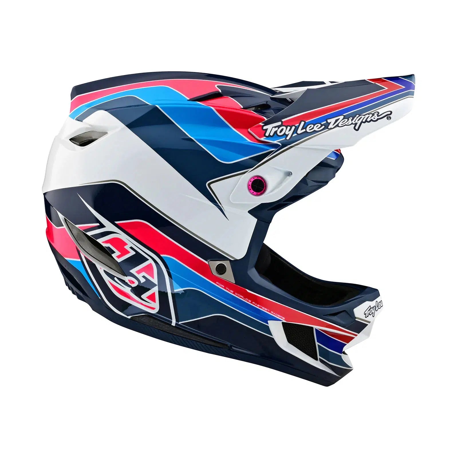 A TLD D4 AS Polyacrylite Helmet W/MIPS in Block Blue and White design.