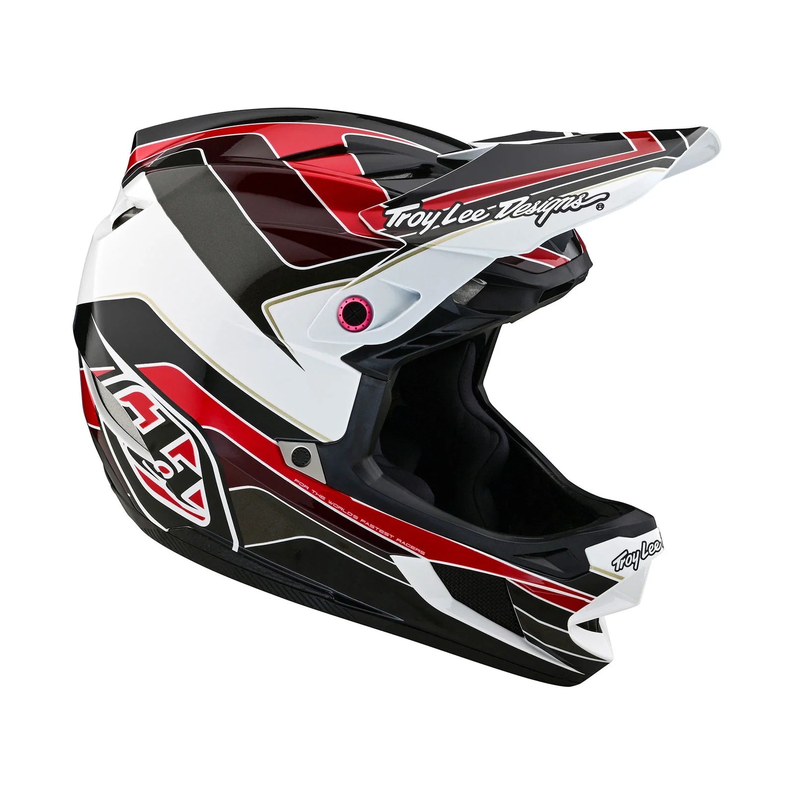 A TLD D4 AS Polyacrylite helmet with a black and red design ensures safety.