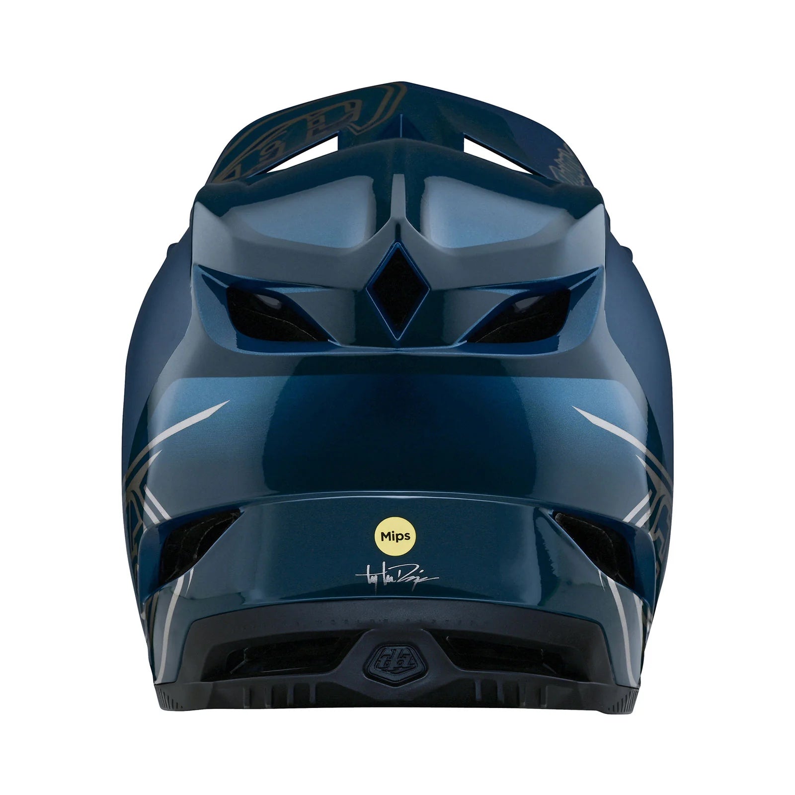 A TLD D4 AS Polyacrylite Helmet W/MIPS Shadow Blue with a black and blue design.