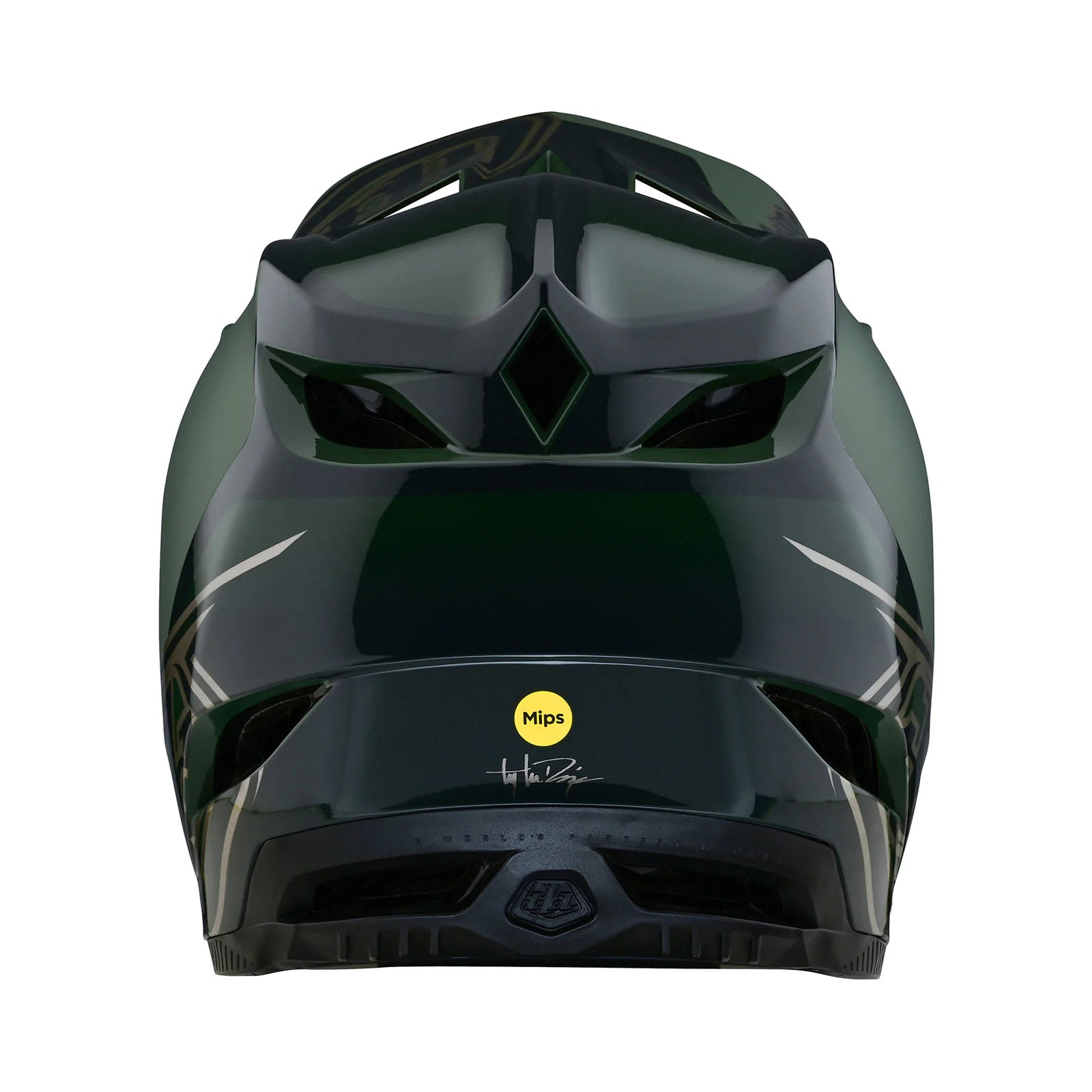 The front view of a TLD D4 AS Polyacrylite Helmet W/MIPS Shadow Olive safety helmet on a white background.
