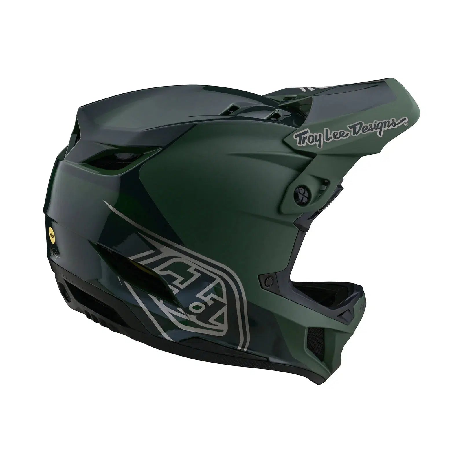 The TLD D4 AS Polyacrylite Helmet W/MIPS Shadow Olive safety helmet is shown on a white background.