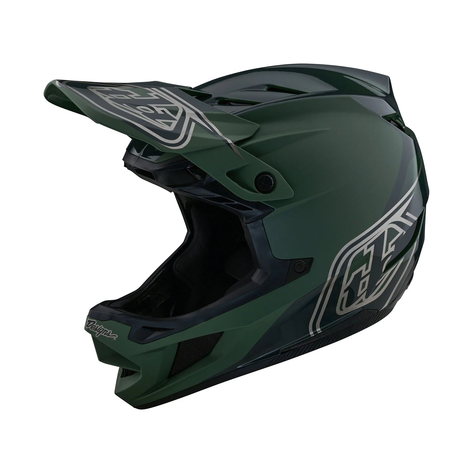 A safety helmet with a black and green design by TLD D4 AS Polyacrylite Helmet W/MIPS Shadow Olive.