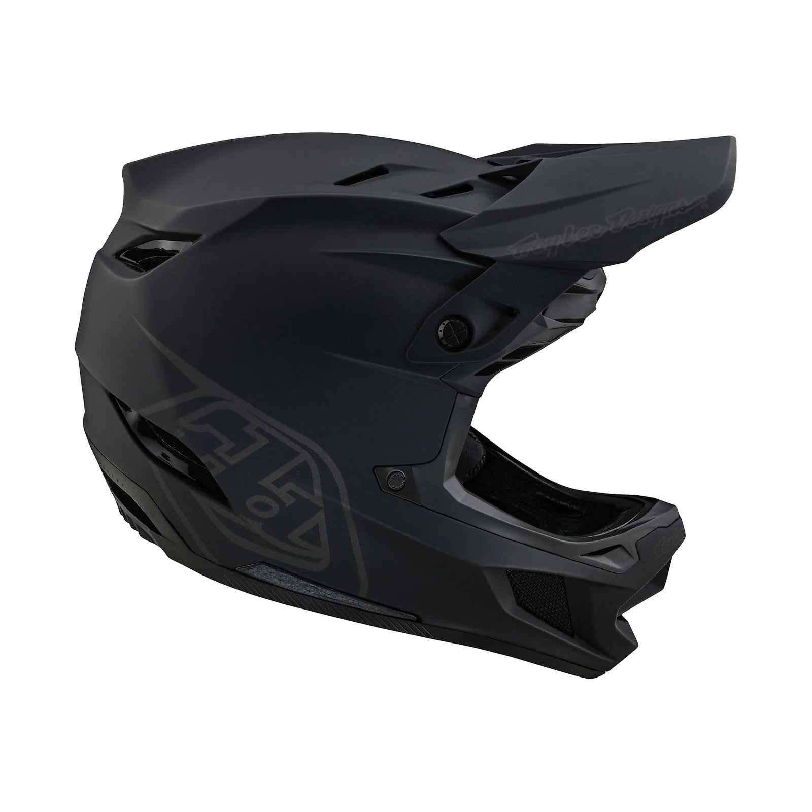 A black TLD D4 AS Polyacrylite Helmet W/MIPS Stealth Black on a white background.