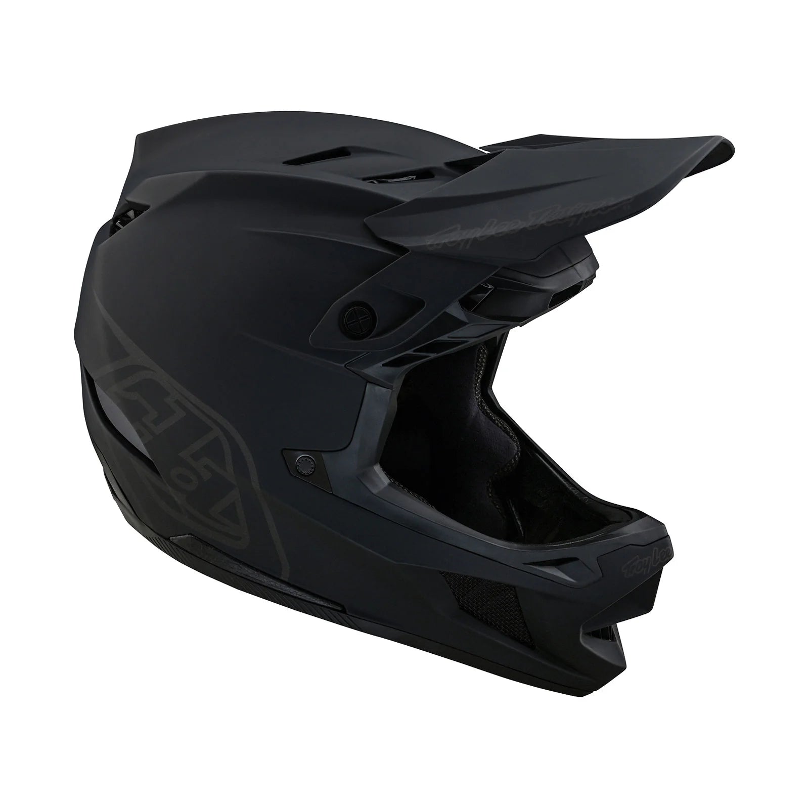 A black TLD D4 AS Polyacrylite Helmet W/MIPS Stealth Black on a white background.