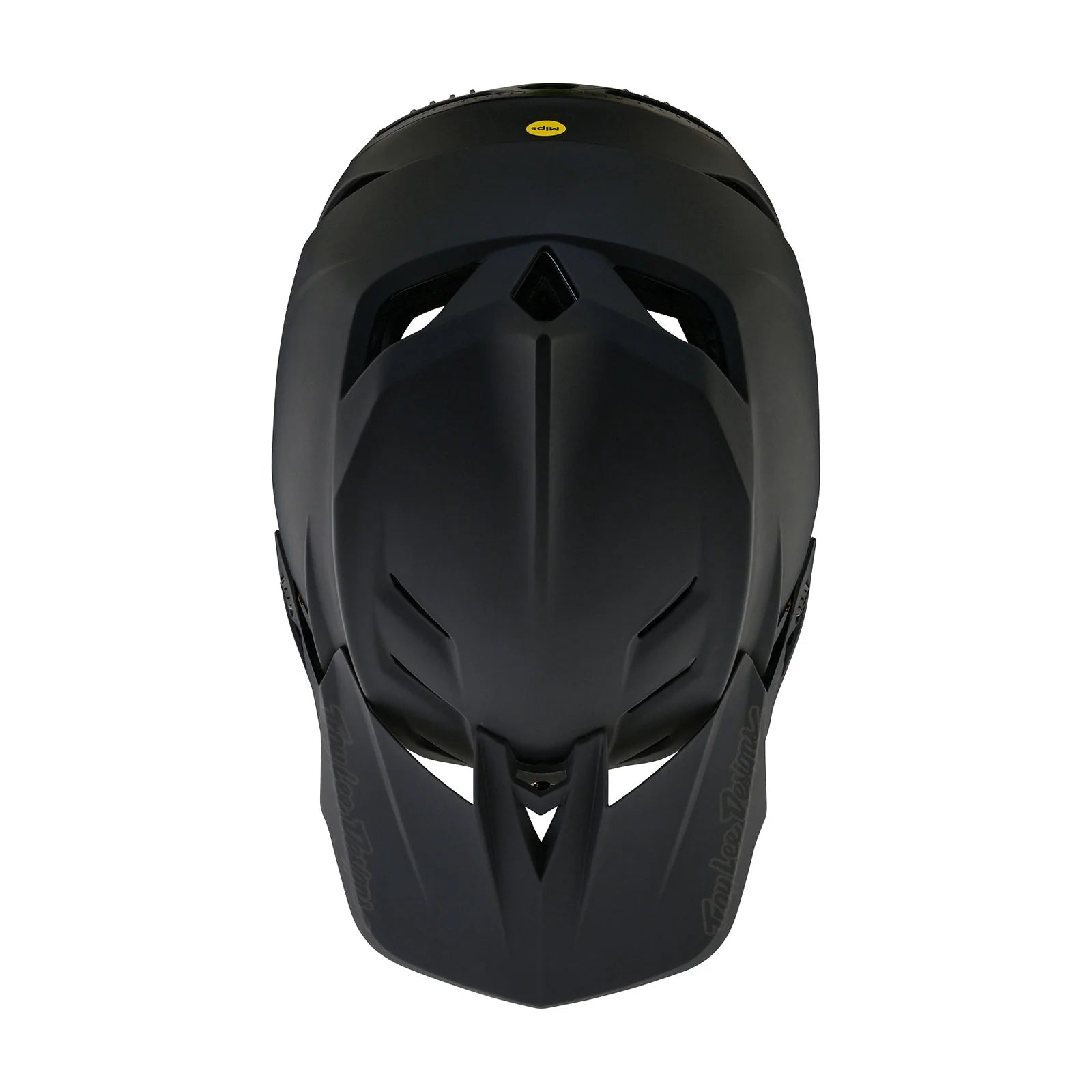A black TLD D4 AS Polyacrylite Helmet W/MIPS Stealth Black mountain bike helmet on a white background.