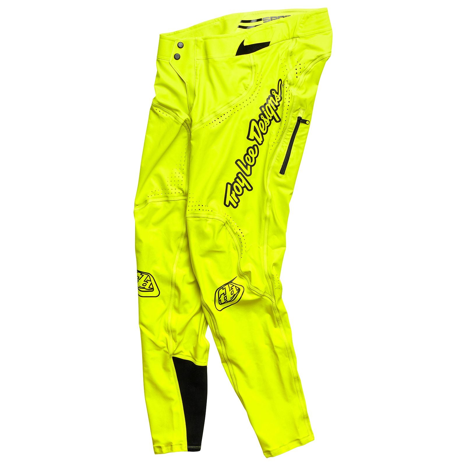A yellow TLD Sprint Ultra Pant Acid with black text designed for TLD sponsored riders.