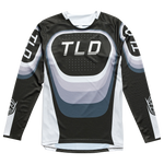 Replace:
Long-sleeved TLD Youth Sprint Jersey Reverb Black with black, white, and grey color scheme featuring moisture-wicking fabric and the TLD logo.
