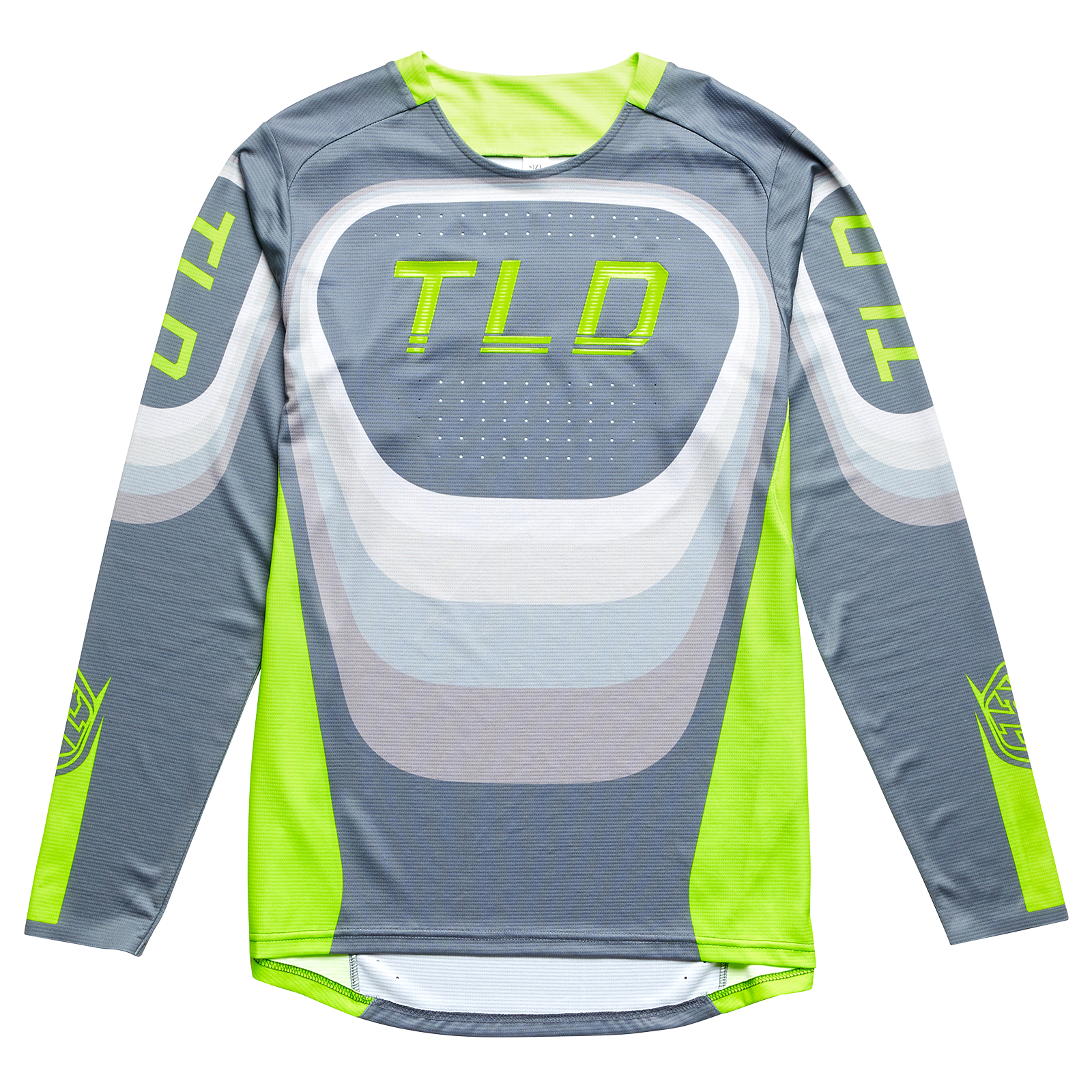 TLD Youth Sprint jersey featuring grey, white, and neon green colors with TLD branding, ideal for BMX races and versatile kits.