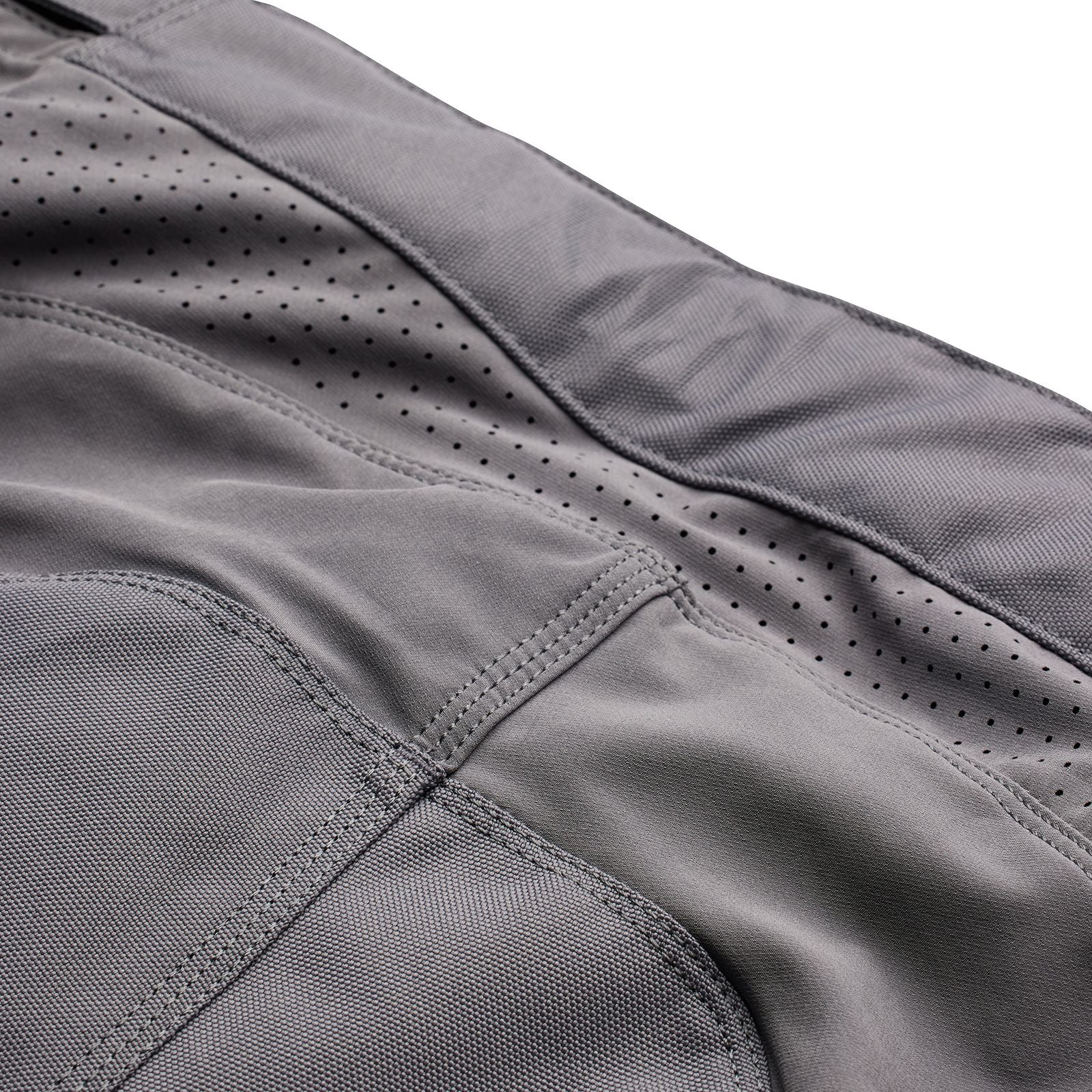 A close up view of a men's grey TLD Sprint Pant Mono Charcoal, designed for BMX racing.