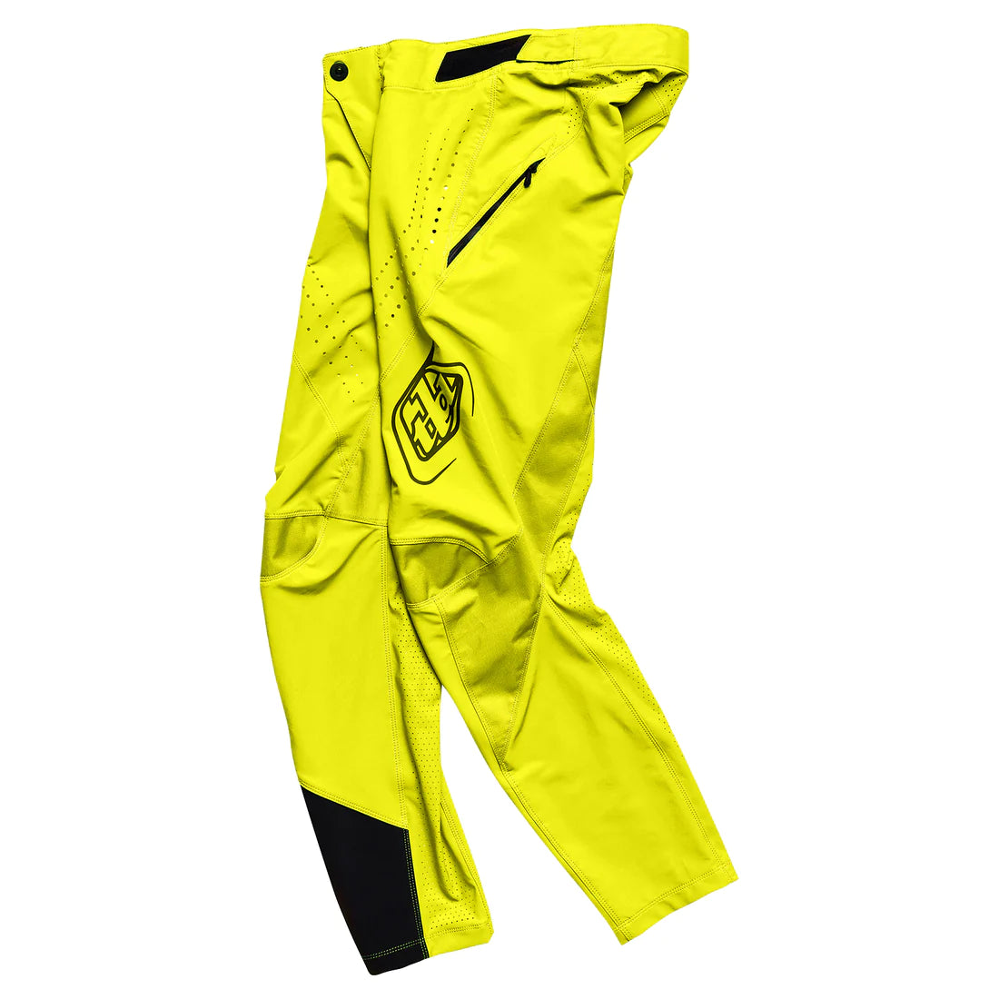 Bright yellow TLD Youth Sprint Pant Mono Flo Yellow racing pant with black detailing and a brand logo on the thigh, crafted from durable material.