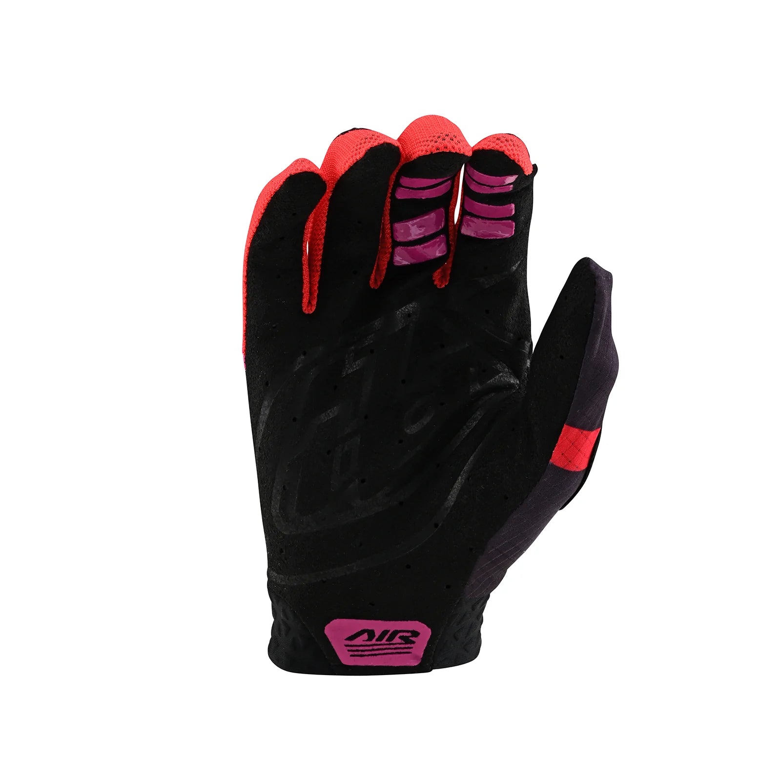 Black and pink full-finger TLD Air Glove Pinned Black cycling glove with single-layer perforated palm padding.
