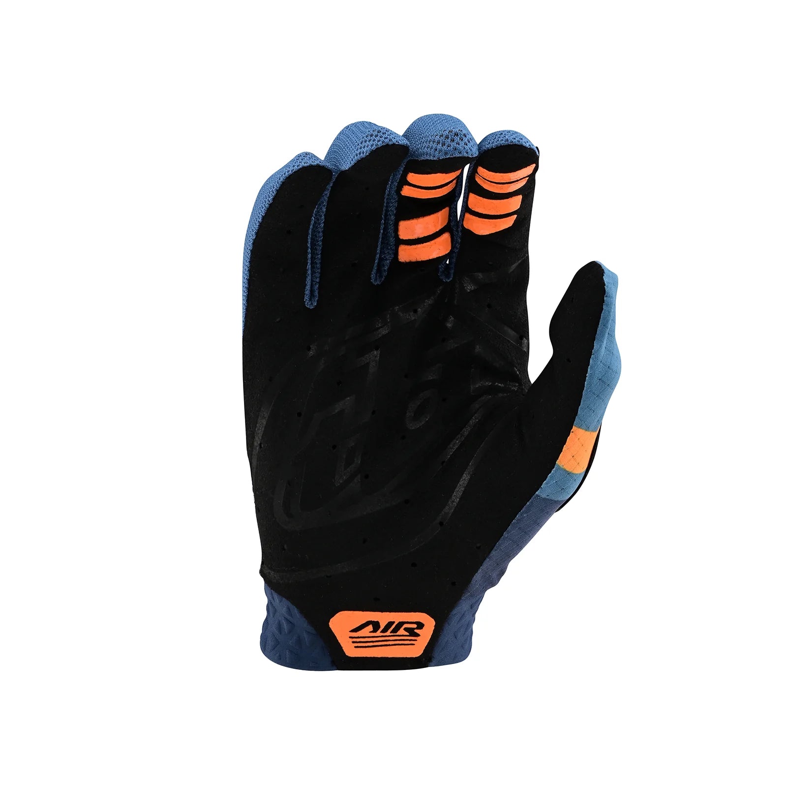 A single black and blue TLD Air Glove Pinned Blue full-finger glove with orange accents from Troy Lee Designs.